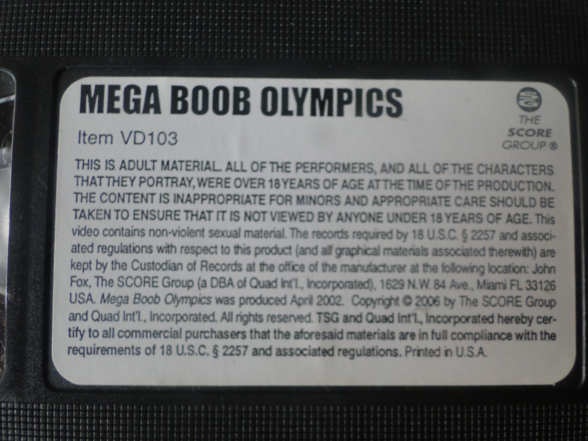 Vintage Adult XXX VHS Porn Tape Mega Boob Olympics – Ephemera Galore